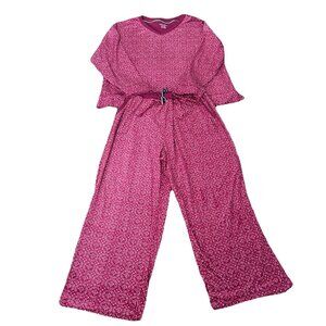 Nautical Burgundy & White Floral Cozy Winter 2 Piece Women's Pajama Set Size 2XL